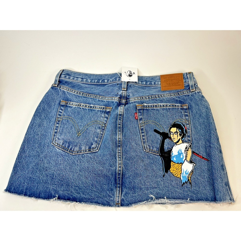 Warren Lotas 'Flame Geisha' Women's Distressed Denim Skirt Size‎ 31